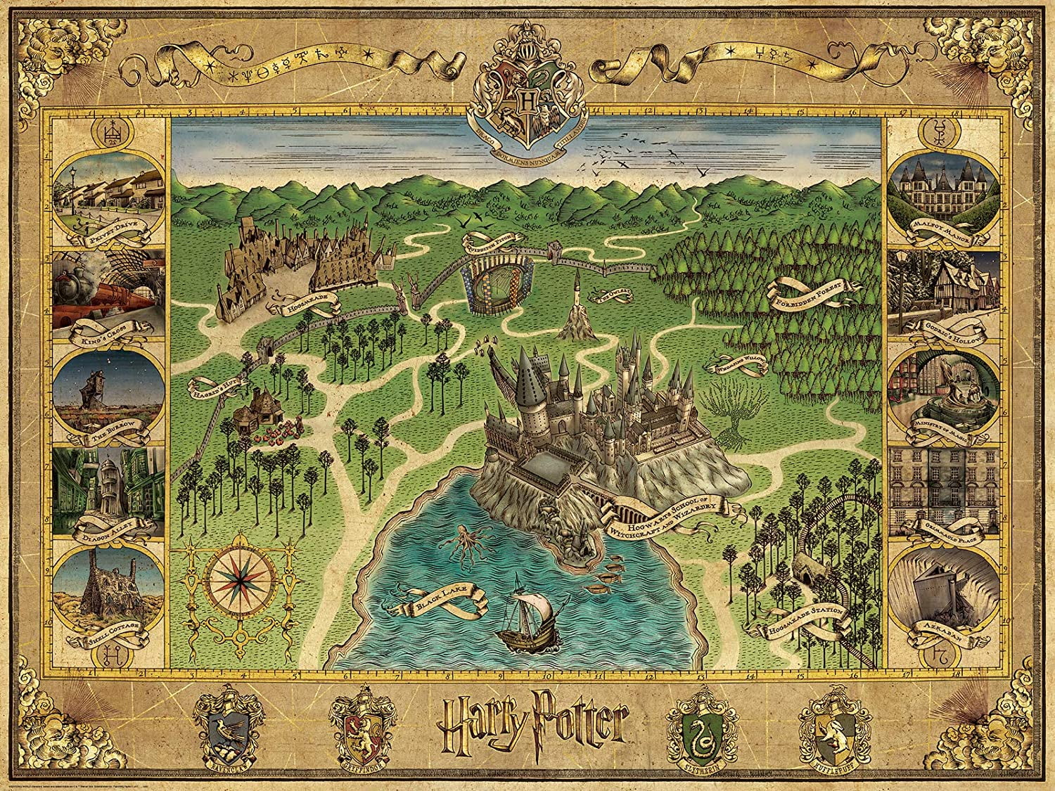 Hogwarts Map Jigsaw Puzzles 300 Pieces for Adults Challenging Puzzles Premium 300 Piece Happy