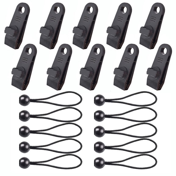 Hohaski 10pcs Outdoor Tent Additional Pulling Points Fixed Clips Camping Sunshade Hooks Large Tent Clips with Wind Straps and Barbed Clamps