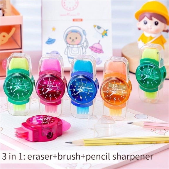 Hohaski 3-in-1 Watch Styling Pencil Sharpener - Includes Eraser and Cleaning Brush for Multi-Functional Use