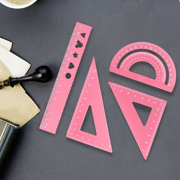 Hohaski Aluminum Alloy Straight Ruler, Triangular Ruler, Protractor Set, 4 Count, 4 Pack