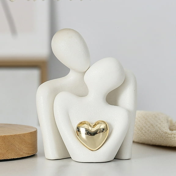 Hohaski Couple Hug Statue, Gold Heart Figurines Abstract Sculpture Home Decor Bedroom Decor, Romantic Gifts for Wedding Valentine Anniversary Birthday