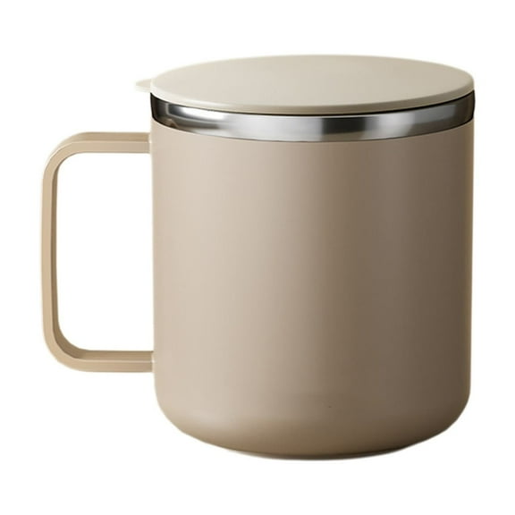 Hohaski Double Wall Insulated Mug Flat Cover 304 Stainless Steel Mug 400ml Insulated Coffee Mug with Handle and Lid Double Wall Vacuum thermal Large Capacity