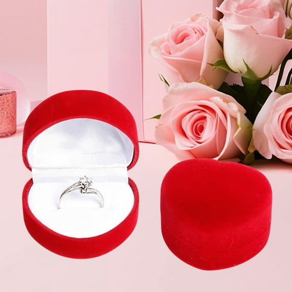 Hohaski Flocking Ring Box Heart-shaped Flip Lid Jewelry Proposal Ring Box Jewelry Gift Packaging Storage