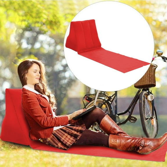 Hohaski Foldable Beach Cushion Inflatable Lounger Flocking Fabric Great for Beach Camping and Backyard Use