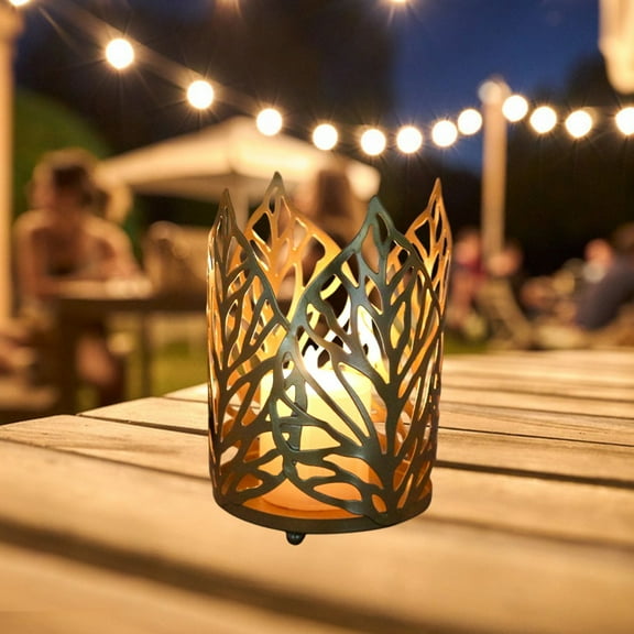Hohaski Iron Gold Color Old Hollowed Out Leaves Candle Holders Home Decorative Candle Holders Ornaments Props Crafts