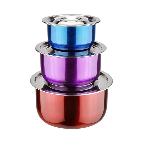 Hohaski Kitchen Utensils Thai Style Three-piece Cooking Pot Kitchen Tableware Seafood Pot Meal Basin with Cover Multi-purpose Basin Stainless Steel Cooking Soup Basin