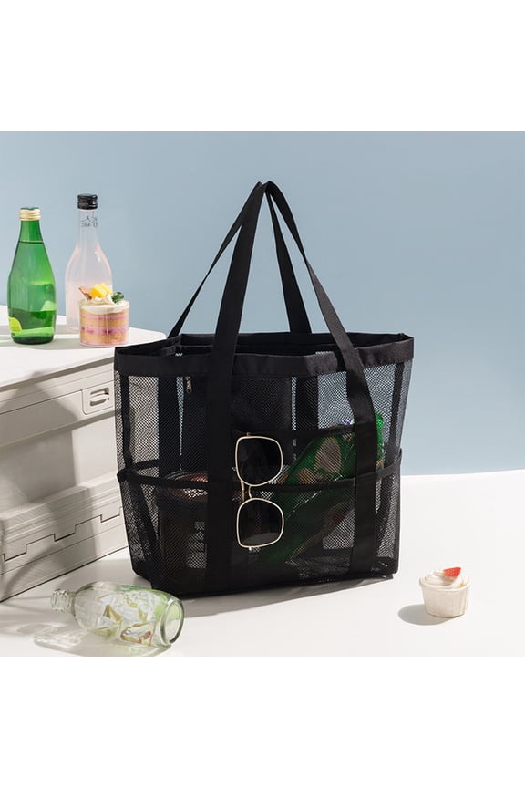 Large Moving Bags Mesh Fabric Travel Storage Bag Large Capacity Visual Partition Storage Handbag Can Draining Water Outdoor Beach Bag Fold Flat