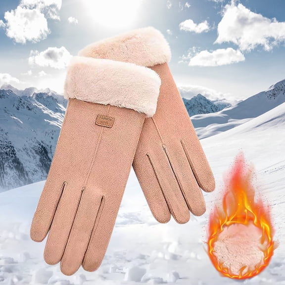 Hohaski Leather Fleece Warm Gloves Winter Cashmere Thick Korean Version Gloves for Girls Autumn Winter Outdoor Cycling Cold Weather