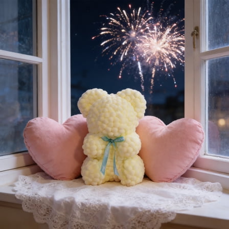 Hohaski Pompom Bear Plush Toy Valentine's Day Gift Ornament Cute Stuffed Animal for Decoration