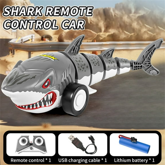 Hohaski Remote Controlled SharkToy A Combine of Car with LED Lights Rechargeable Robot for360 Rotating and Waving Tail Remote Control Shark Car Toy with LED Lights