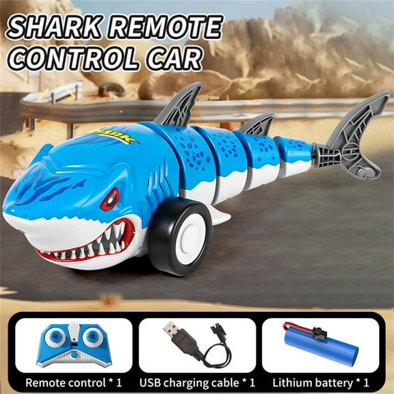 Hohaski Remote Controlled SharkToy A Combine of Car with LED Lights Rechargeable Robot for360 Rotating and Waving Tail Remote Control Shark Car Toy with LED Lights