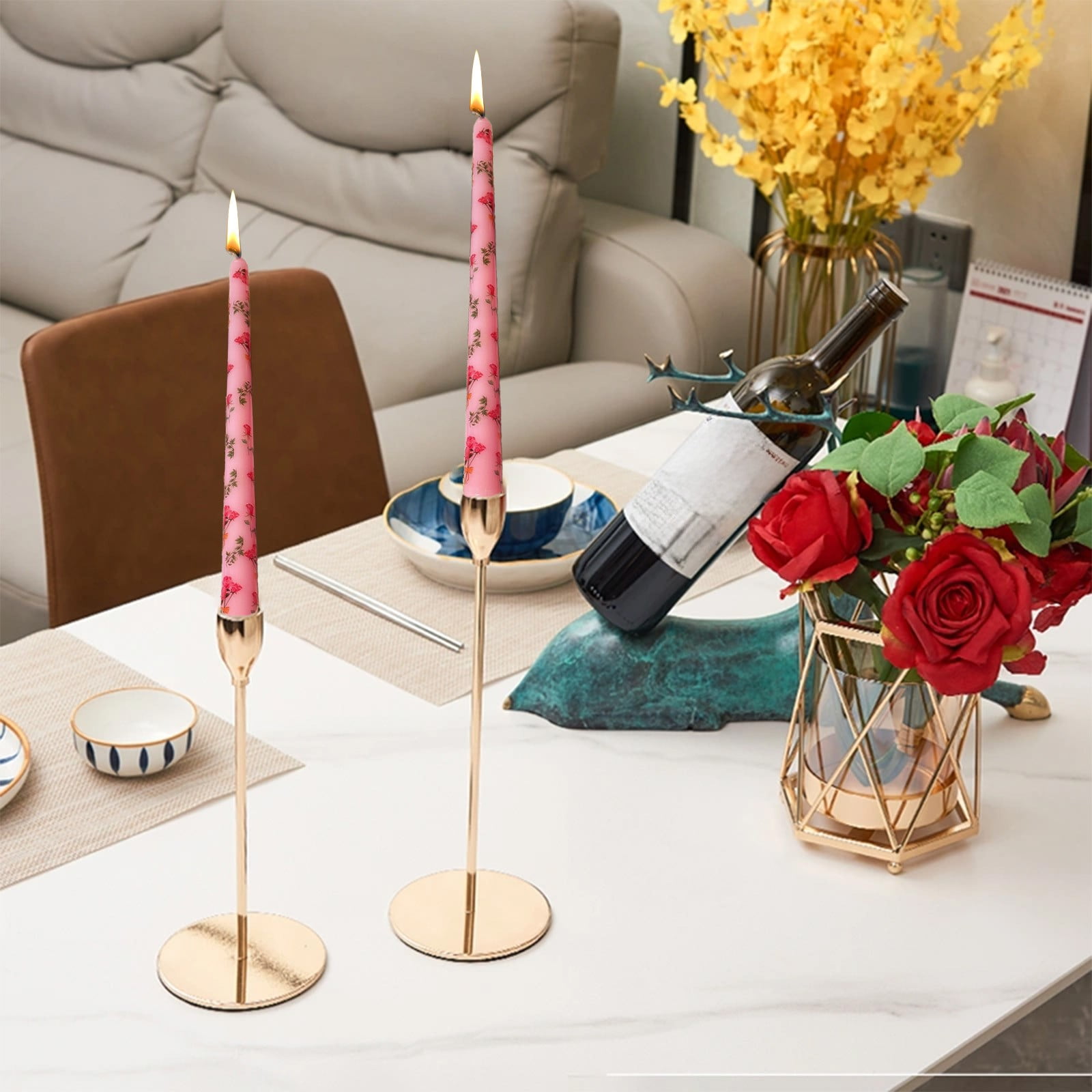 Hohaski Rose Printed Long Pole Candle, Romantic Wedding Candlelight ...