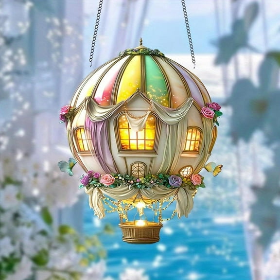 Hohaski Solar Hot Air Balloons Flickering Flame Solar Garden Light Hanging Acrylic Solar Lanterns for Outside Window Home Decor Hot Air Balloon Ornament