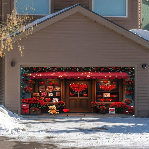 Hohaski Valentine's Day Garage Door Valentine's Day Garage Backdrops Patio Party Decoration Door Hanging Flag