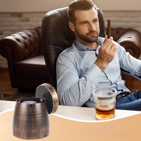 Hohaski Vintage Metal Ashtray with Lid Windproof for Home office Bar Small Medium Large Sizes Available for Indoor Outdoor Suitable for Gift Giving