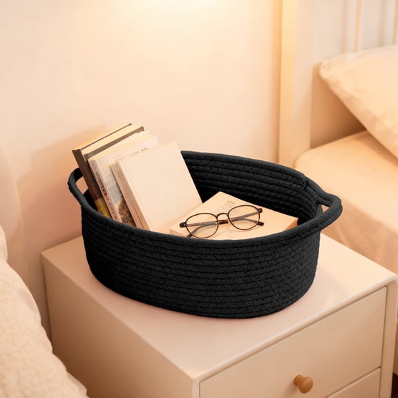 Hohaski Weaving Basket with Handle for Storage Shelf Wardrobe Organizer Gift Basket with Ribbon and Bag Decorations