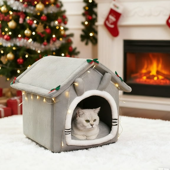 Hohaski Winter Cats Nests Cats Bed Winter Warm Cats Sleeping Bag Semi Enclosed Sense of Security Cats Bed Pet Houses Dog Bed Suitable for Winter