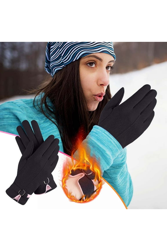 Women's German Velvet Touchscreen Gloves - Winter Fleece Lined Thick Warm Leather Gloves for Outdoor Driving Riding