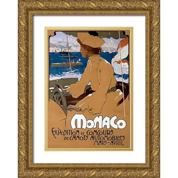 Hohenstein, Adolfo 11x14 Gold Ornate Wood Framed with Double Matting Museum Art Print Titled - Monaco/ExVintageition de Canots Automobiles