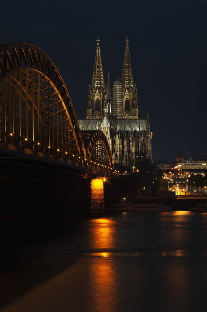 Hohenzollern Bridge over the River Rhine and Cologne Cathedral Cologne Germany Canvas Art - Charles Bowman Design Pics (24 x 38)
