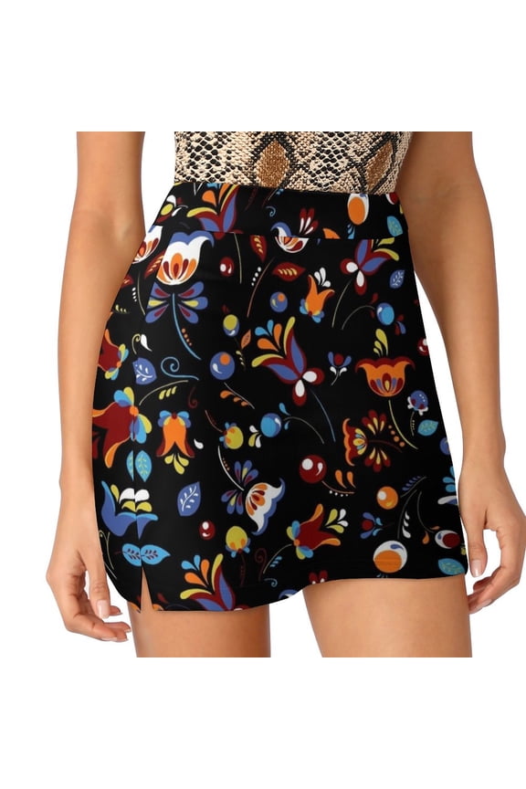 Hohloma Style Women's skirt Mini Skirts A Line Skirt With Hide Pocket Pattern Hohloma Gzhel Russian Floral Cool Cute
