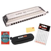 Hohner Super 64 Chromatic Harmonica - Key of C Bundle with Zip Pouch, Key Stickers, Instructional Manual, and Austin Bazaar Polishing Cloth