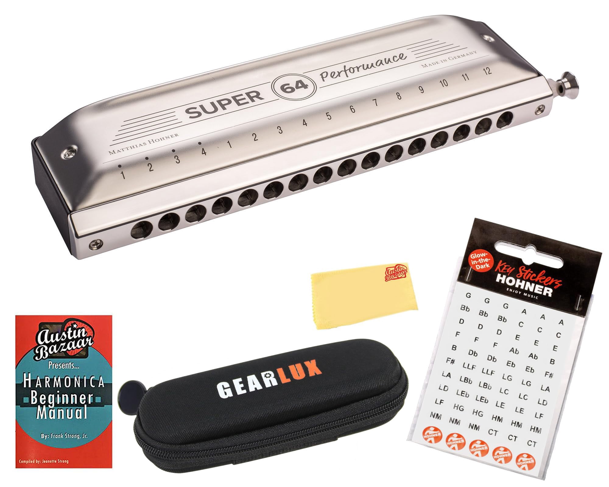 Hohner Super 64 Chromatic Harmonica w/ Key Stickers - Walmart.com
