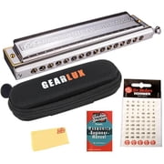 Hohner 64 Chromonica Harmonica - Key of C Bundle with Zip Pouch, Key Stickers, Instructional Manual, and Austin Bazaar Polishing Cloth