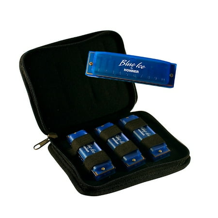 Hohner BIP Blue Ice Harmonica, 3 Pack with Zippered Carrying Case