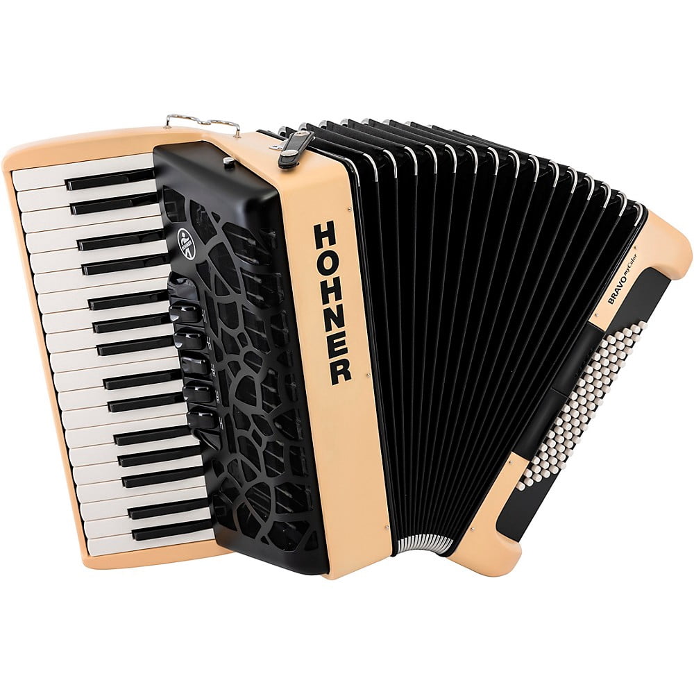 Hohner BRAVO MyColor III 72 Lightweight Chromatic Piano Key Accordion with Gig Bag and Adjustable Strap (Earth - Beige Red)