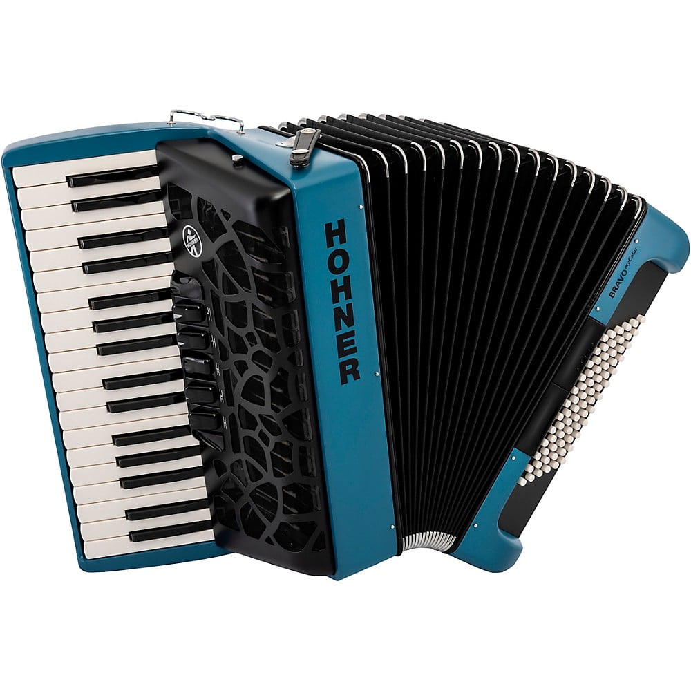 Hohner BRAVO MyColor III 72 Lightweight Chromatic Piano Key Accordion with Gig Bag and Adjustable Strap (Water - Dark Blue)