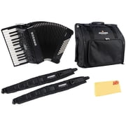 Hohner Bravo II 48 Chromatic Piano Key Accordion - Black Bundle with Gig Bag, Adjustable Straps, and Austin Bazaar Polishing Cloth