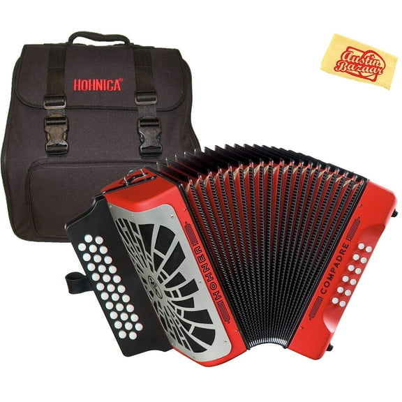 Hohner Compadre EAD 3-Row Diatonic Accordion Bundle with Gig Bag and Austin Bazaar Polishing Cloth - Red