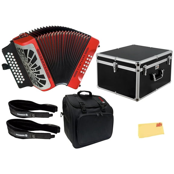 Hohner Compadre EAD 3-Row Diatonic Accordion - Red Bundle with Gig Bag, Hard Case, Adjustable Straps, and Austin Bazaar Polishing Cloth