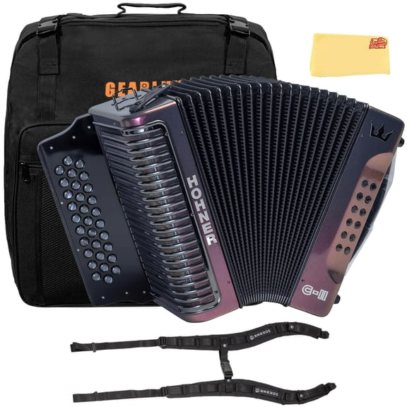 Hohner Corona C-II F/Bb/Eb Accordion - Red to Gold Bundle with Gig Bag, Adjustable Straps, and Austin Bazaar Polishing Cloth