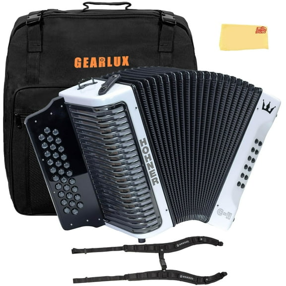 Hohner Corona C-II F/Bb/Eb Accordion - White Rainbow Bundle with Gig Bag, Adjustable Straps, and Austin Bazaar Polishing Cloth