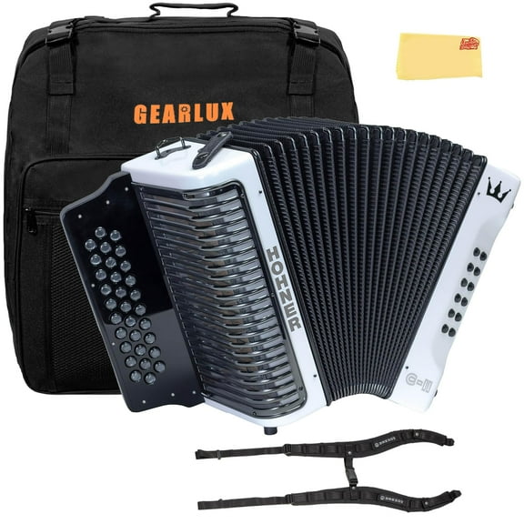 Hohner Corona C-II G/C/F Accordion - White Rainbow Bundle with Gig Bag, Adjustable Straps, and Austin Bazaar Polishing Cloth