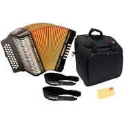 Hohner Corona II G/C/F Accordion - Black Bundle with Gig Bag, Straps, and Austin Bazaar Polishing Cloth