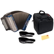 Hohner Corona II G/C/F Accordion - Pearl Dark Blue Bundle with Gig Bag, Straps, and Austin Bazaar Polishing Cloth