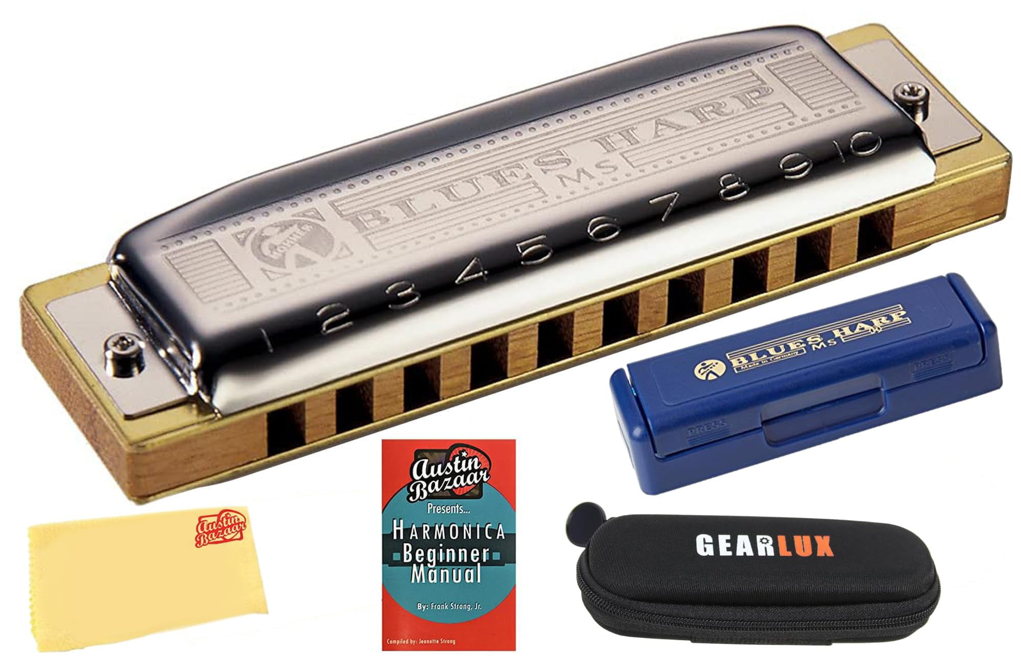 Hohner 532 Blues Harp MS Harmonica - Key of F w/ Instructional Manual