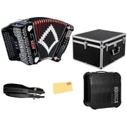Hohner Hohnica Aces II 34-Button Accordion with 3 Registers - EAD Bundle with Hard Case, Gig Bag, Adjustable Straps, and Austin Bazaar Polishing Cloth