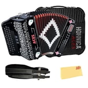 Hohner Hohnica Aces II 34-Button Accordion with 3 Registers - EAD Bundle with Gig Bag, Adjustable Straps, and Austin Bazaar Polishing Cloth