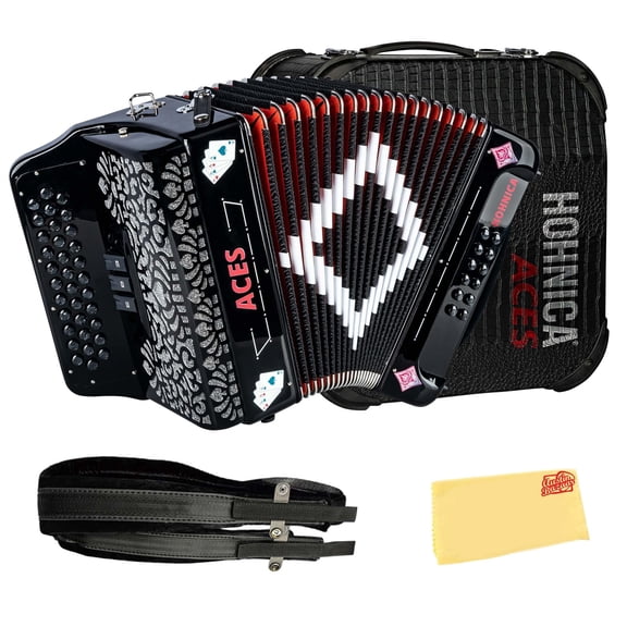 Hohner Hohnica Aces II 34-Button Accordion with 3 Registers - EAD Bundle with Gig Bag, Adjustable Straps, and Austin Bazaar Polishing Cloth