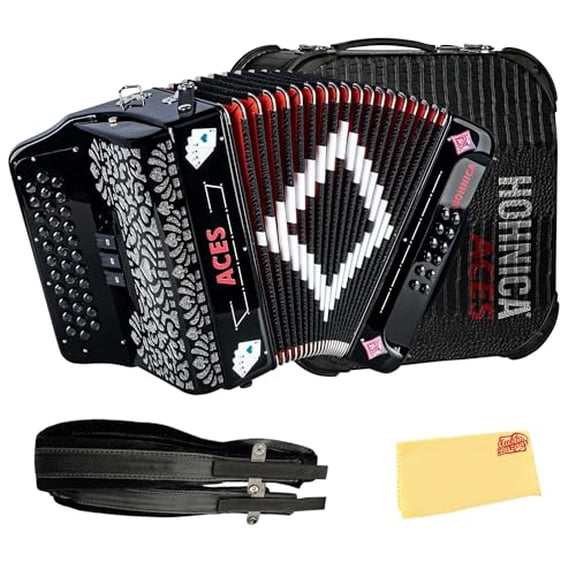 Hohner Hohnica Aces II 34-Button Accordion with 3 Registers - FBbEb Bundle with Gig Bag, Adjustable Straps, and Austin Bazaar Polishing Cloth