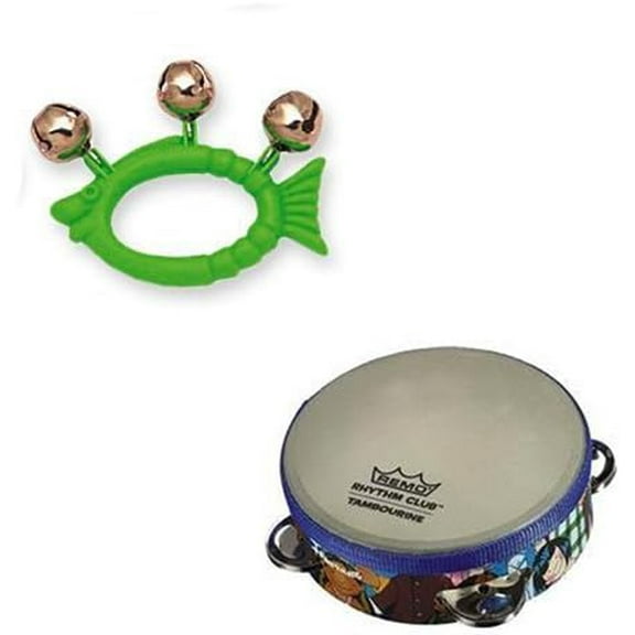 Hohner Kids Green Fish Animal Jingle Bells Deluxe w/Remo Rhythm Club Kids Tambourine
