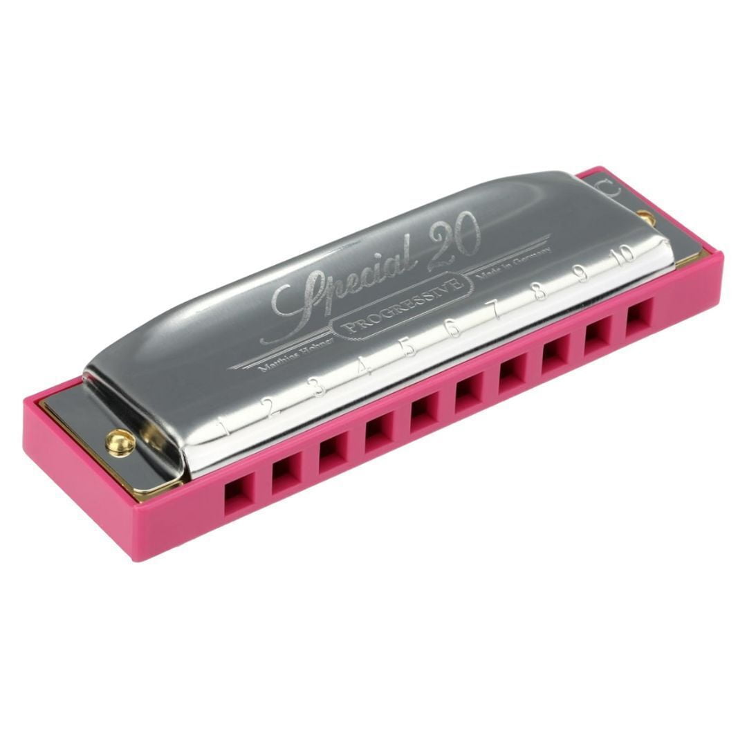 Hohner Limited Edition Special 20 Diatonic Harmonica with C Key, 20 Brass Reed Plates, and Plastic Comb (Pink)