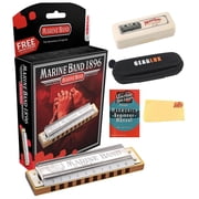 Hohner Marine Band 1896 Harmonica - Key of B Bundle with Case, Pouch, Online Manual, and Austin Bazaar Polishing Cloth