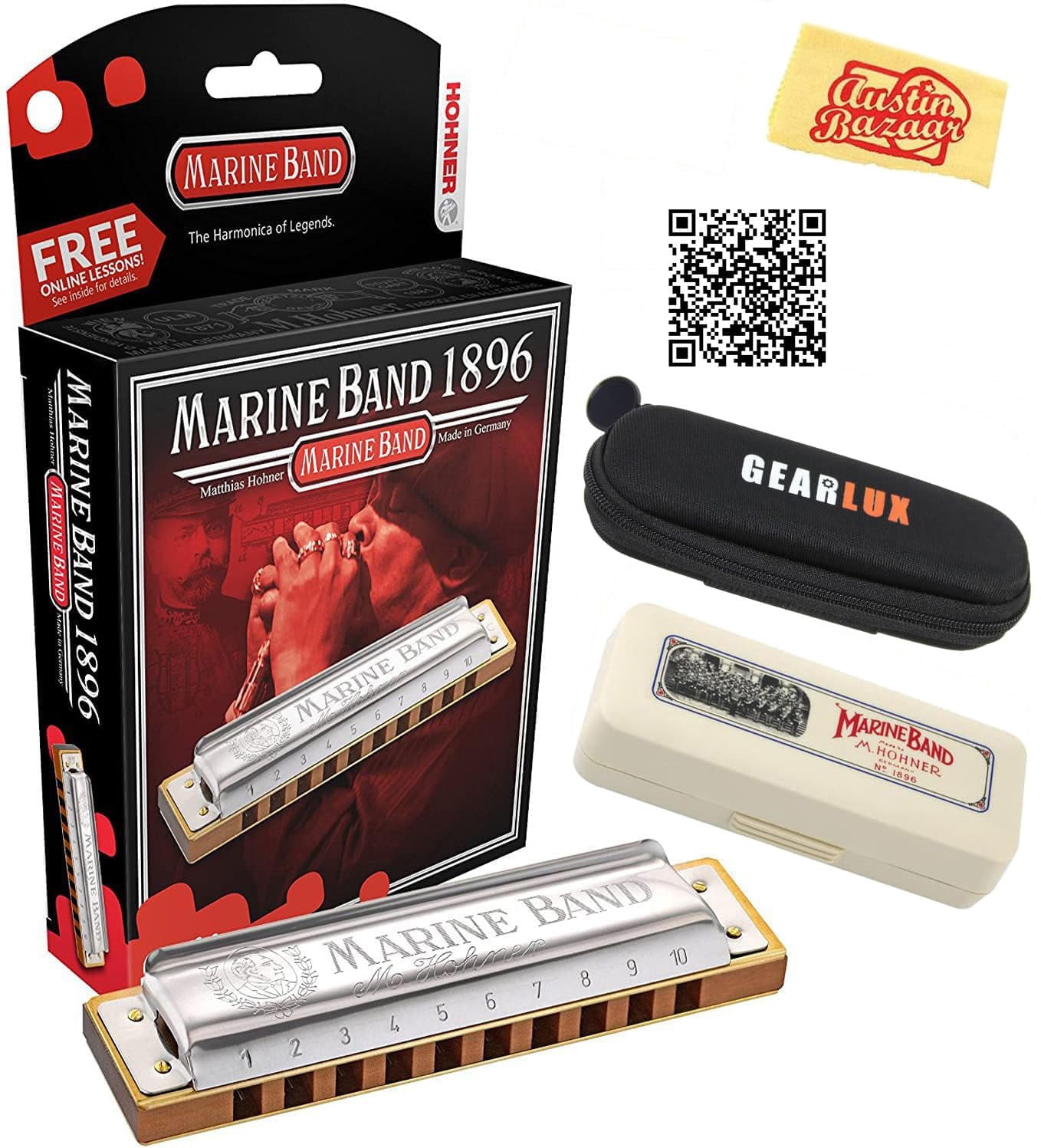 Hohner Marine Band 1896 Harmonica - Key of C w/ Instructional Manual