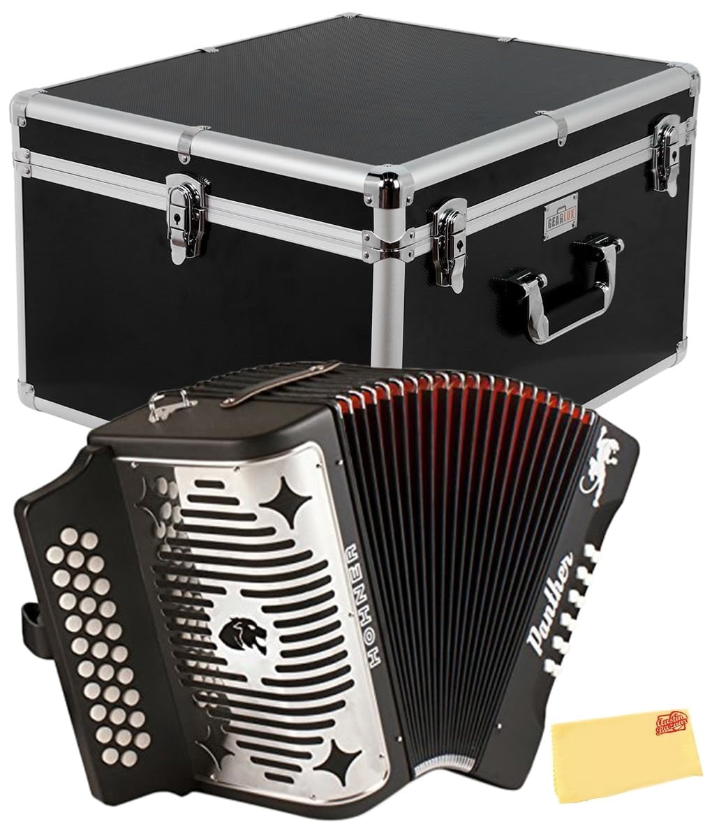 Hohner Panther Diatonic Accordion - Keys G/C/F Bundle with Hard Case and Austin Bazaar Polishing Cloth