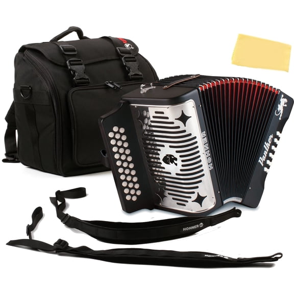 Hohner Panther Diatonic Accordion - Keys G/C/F Bundle with Hohner Accordion Road Kit and Austin Bazaar Polishing Cloth